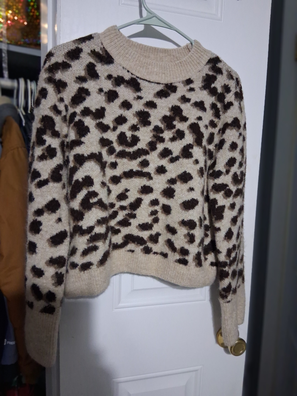 H&M Beige and Brown Leopard Crewneck Sweater